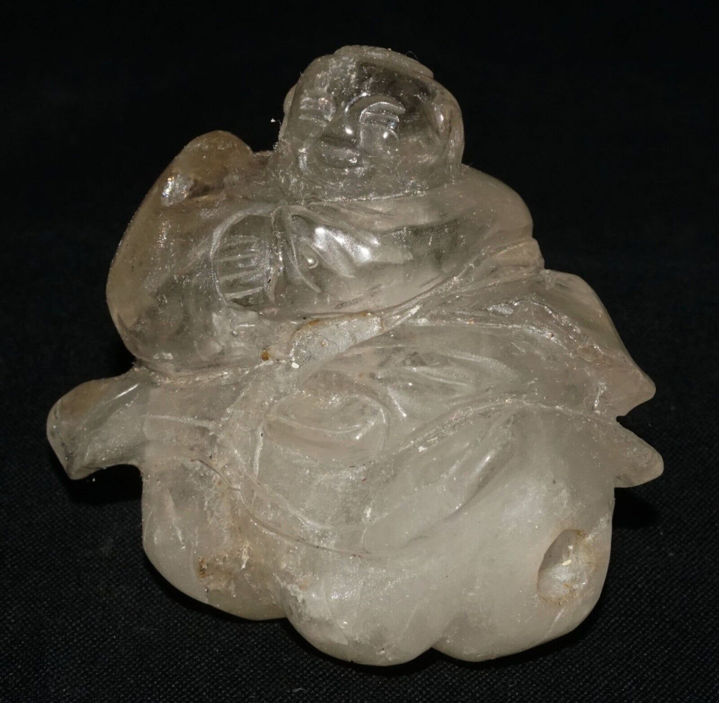 Vintage Chinese Clear Quartz Carved Boy & Gourd & Peach Snuff Bottle (LeS) G17