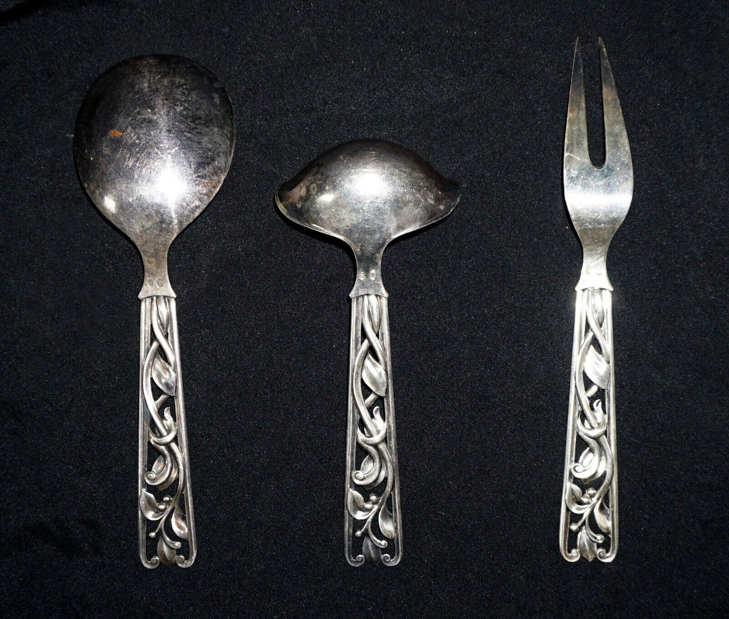 Vtg. W&S Sorensen Sterling Silver 3 Piece Serving Set Ladle, Fork & Spoon (AHB)