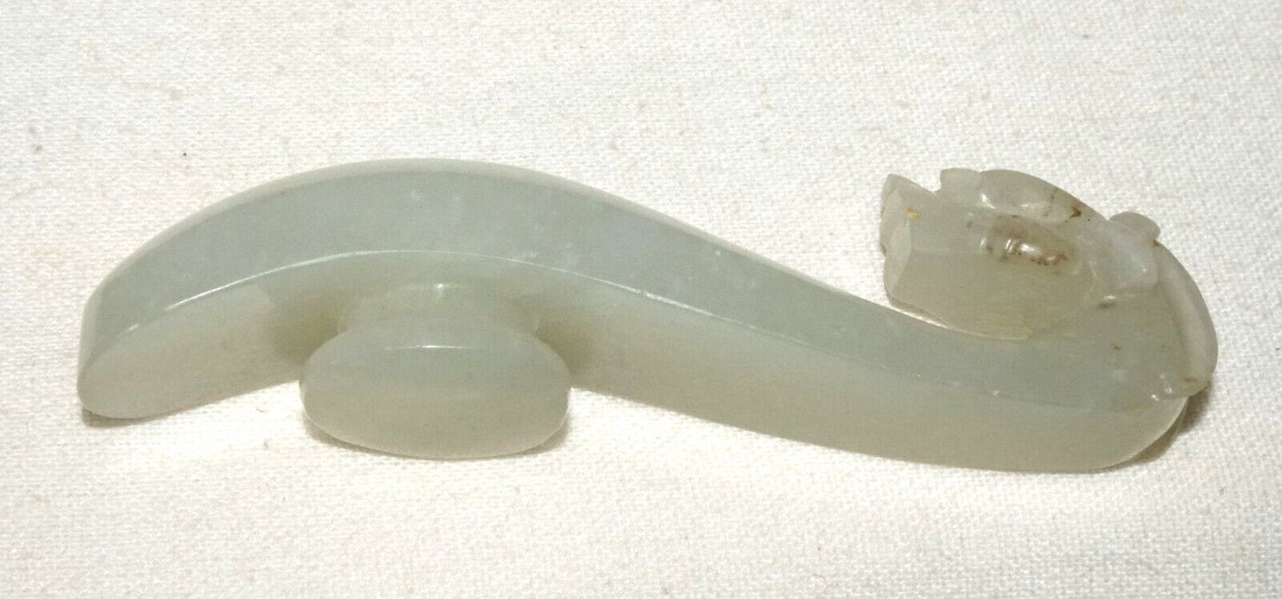 Antique Chinese Grey Green Nephrite Jade Dragon Belt Hook (UVi)#21