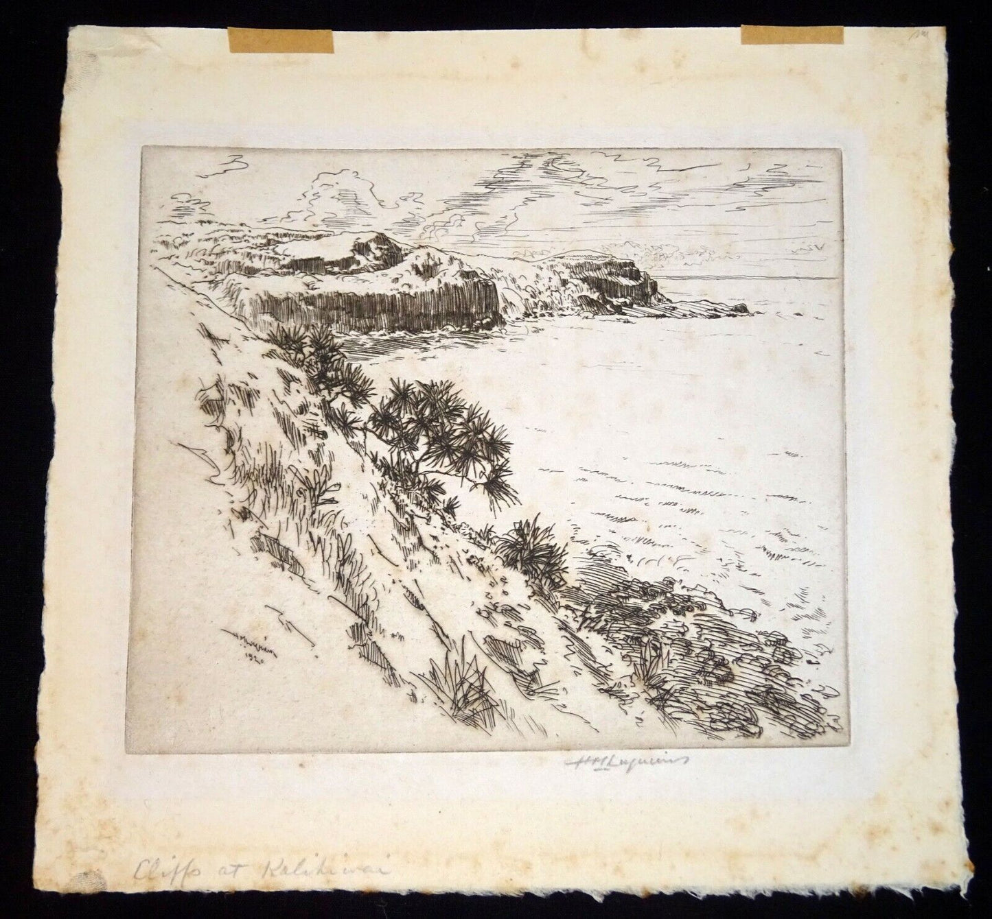 1920 Hawaii Etching Print "Cliffs at Kalihiwai, Kauai" by Huc M. Luquiens (ThB)