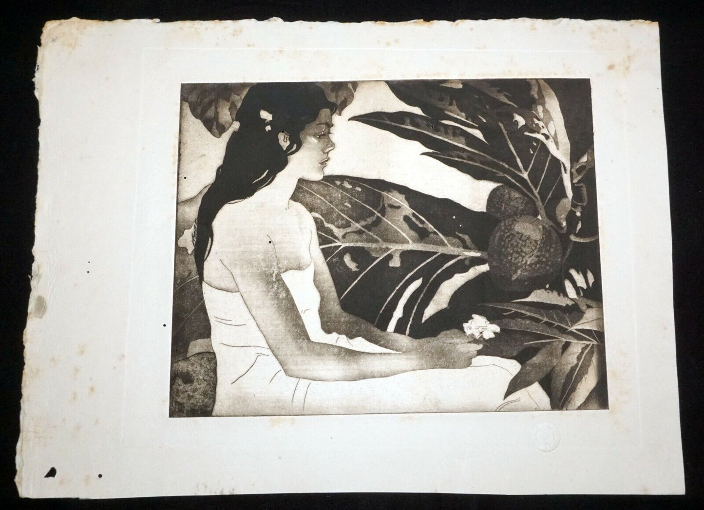 1932 Hawaii Etching Print Kaonohi Girl by John Melville Kelly (1879-1962)(Kel)