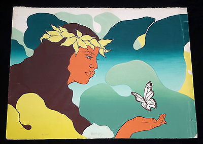 1970s HAWAII SILKSCREEN PRINT 5/250 "WOMAN & BUTTERFLY" by JIM WALSH (Ger)