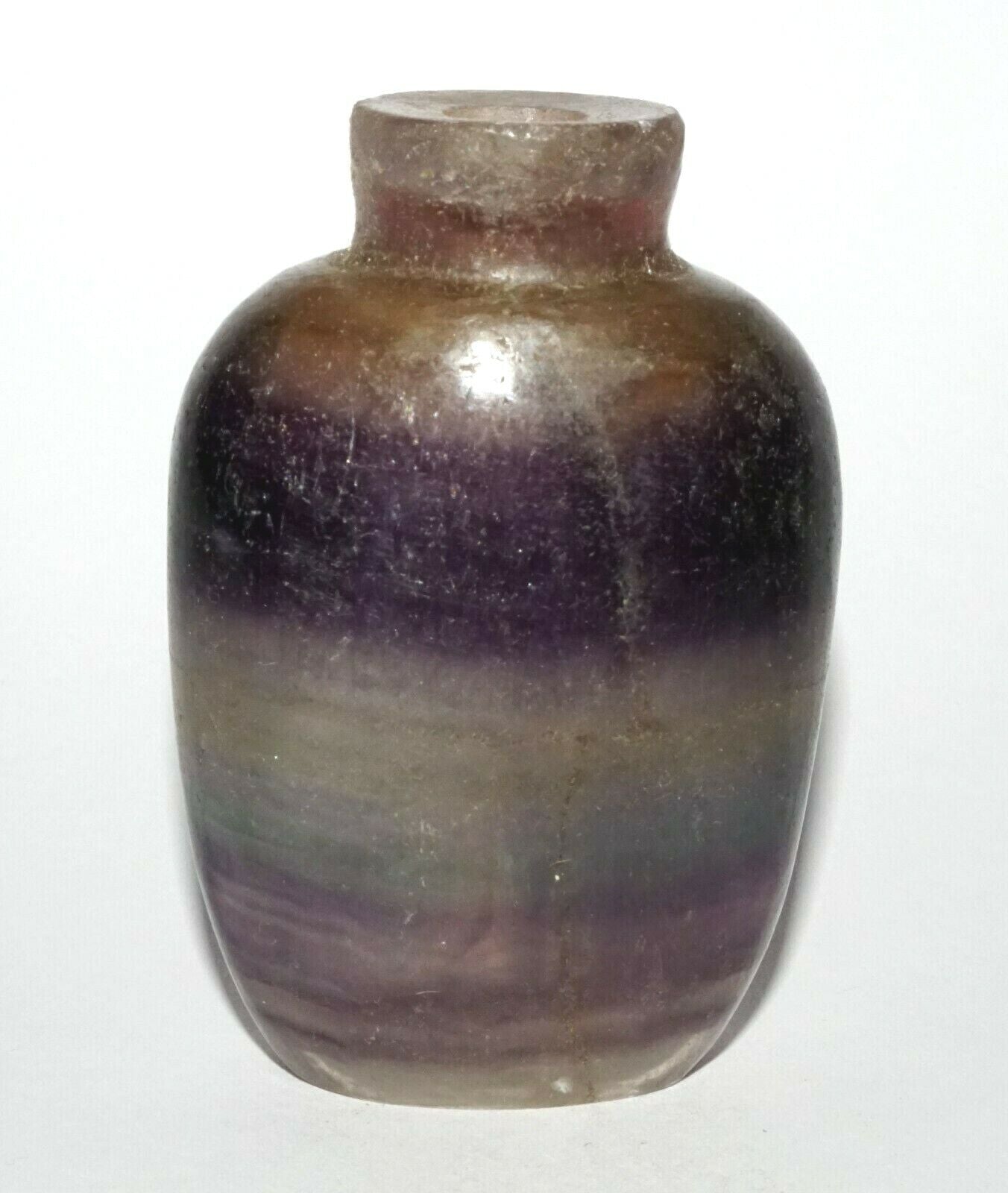 Vintage Chinese Banded Purple & Clear Fluorite Snuff Bottle Plain Motif (LeS) G4