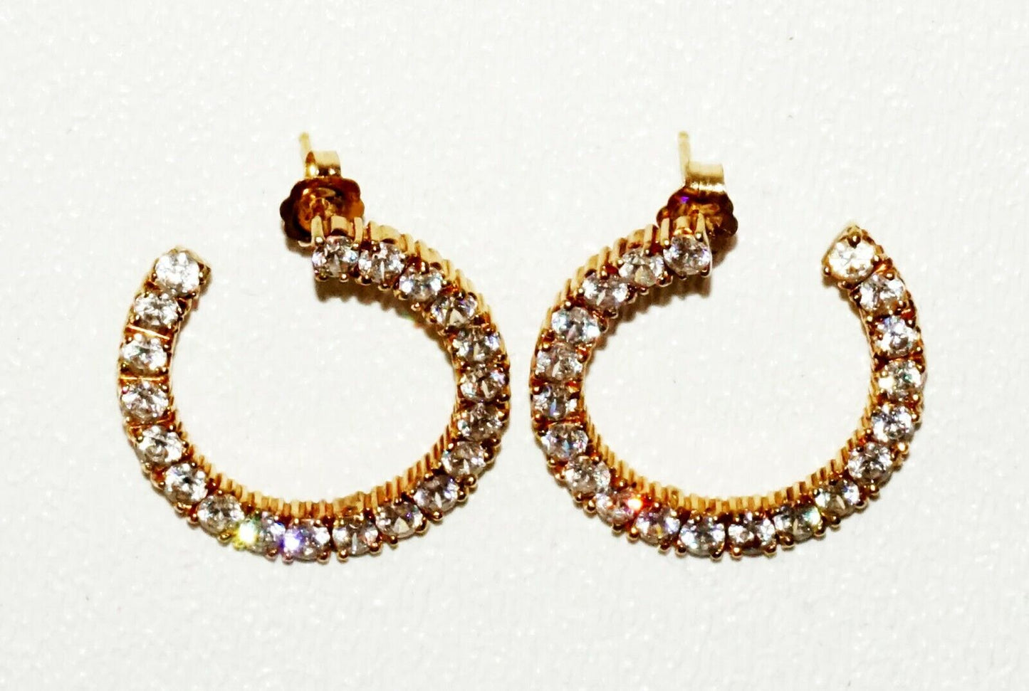 Vintage 14k Yellow Gold Open Hoop Earrings set w. 20x Cubic Zirconia's (TaE)#24