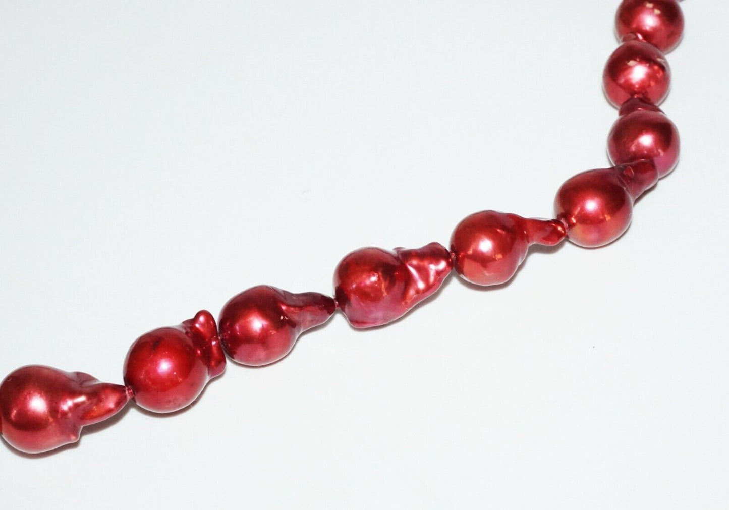 3Pc Chinese Sterling Silver Red Baroque Pearl Necklace & Earrings (SaR)#443