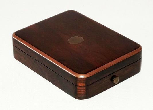 Antique UK Hinged Top Hardwood Box w. Banded Metal Edge missing Liner (FLA)