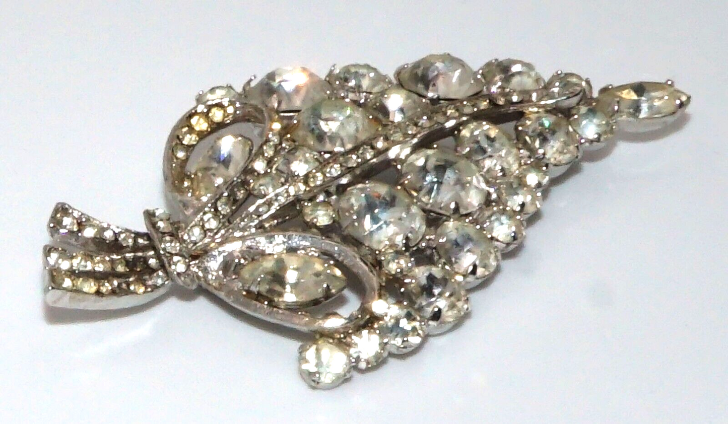 Vintage Silver Tone Rhinestone Brooch w Round & Marquise Stones (McC)