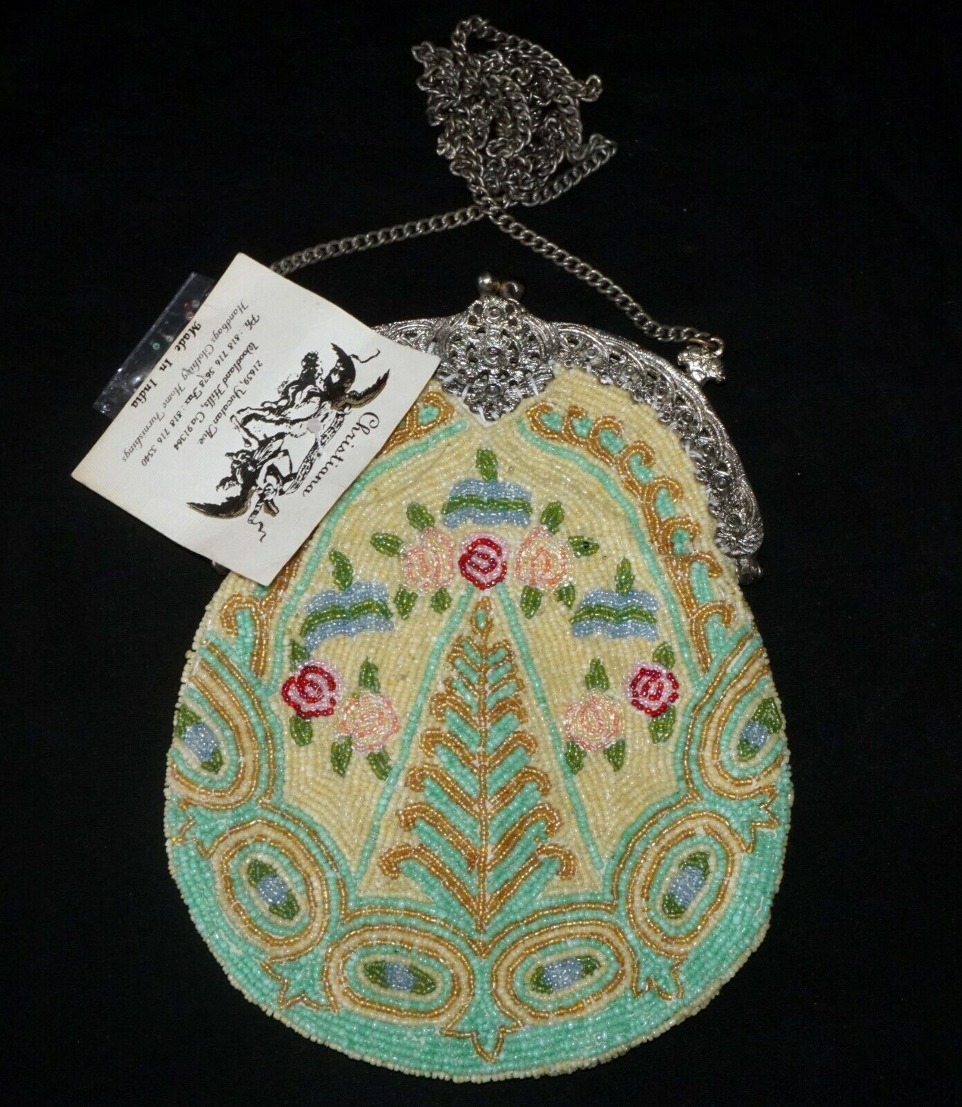 Vintage Floral Motif Beaded Multicolor Purse for Christiana made in India (HoB)