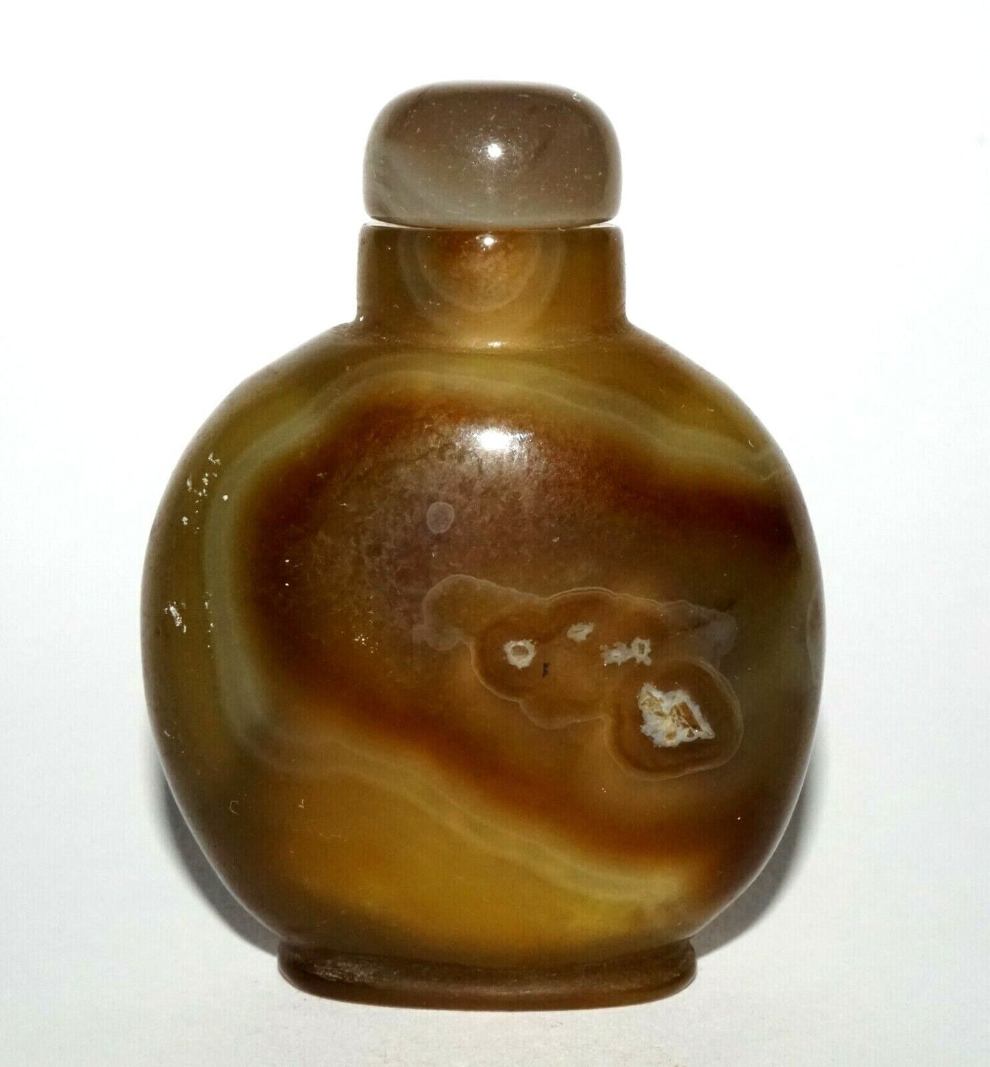 Vintage Chinese Grey Blue Red Agate Snuff Bottle w. Agate Stopper (LeS) G4