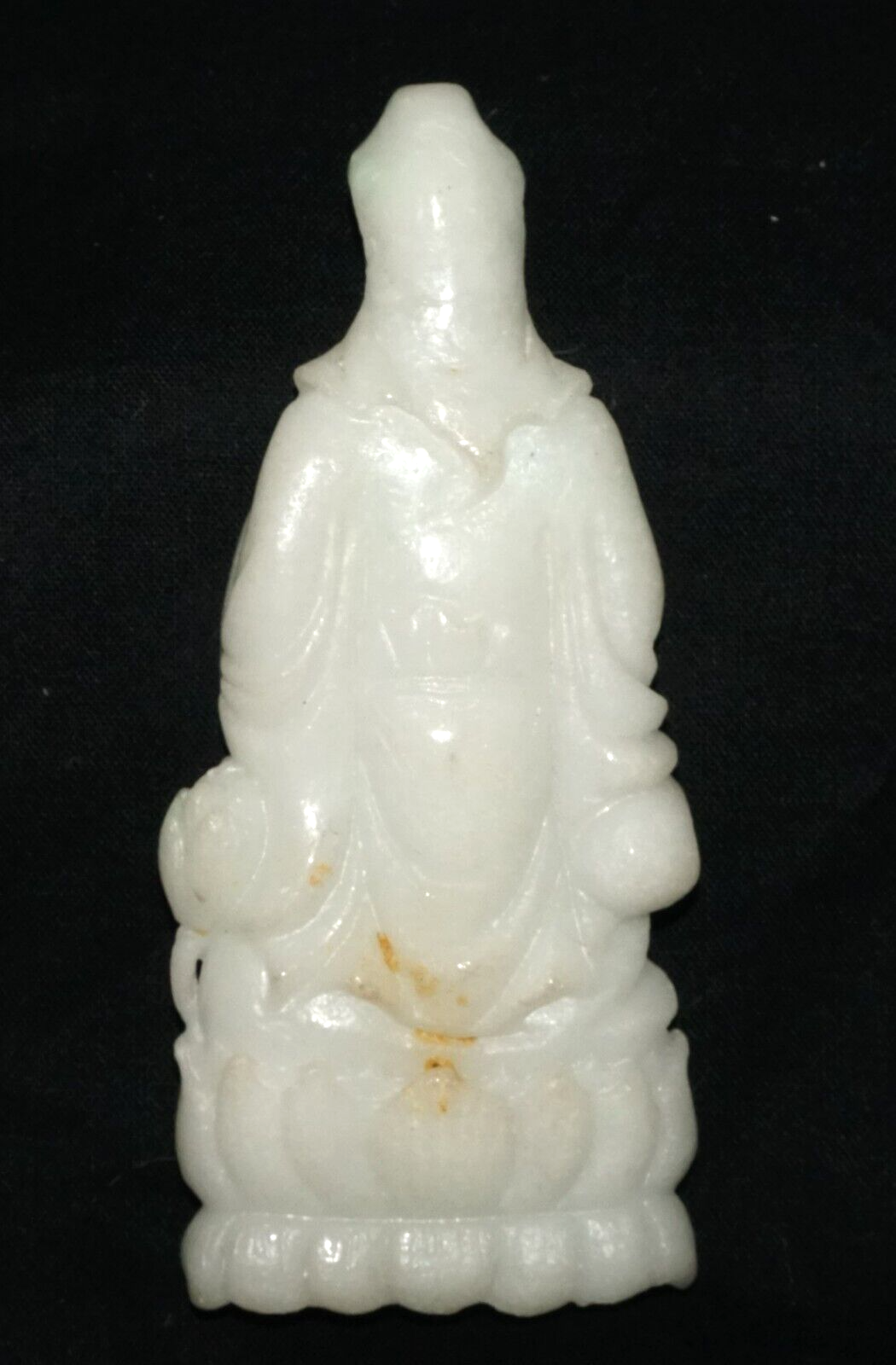 Vintage Chinese White Jadeite Jade Kwan Yin on a Lotus Base (Les)L21