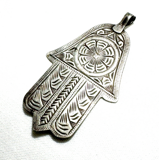 Vintage Unmarked Silver Hamsa Moroccan Berber Talisman Pendant (LoC)23