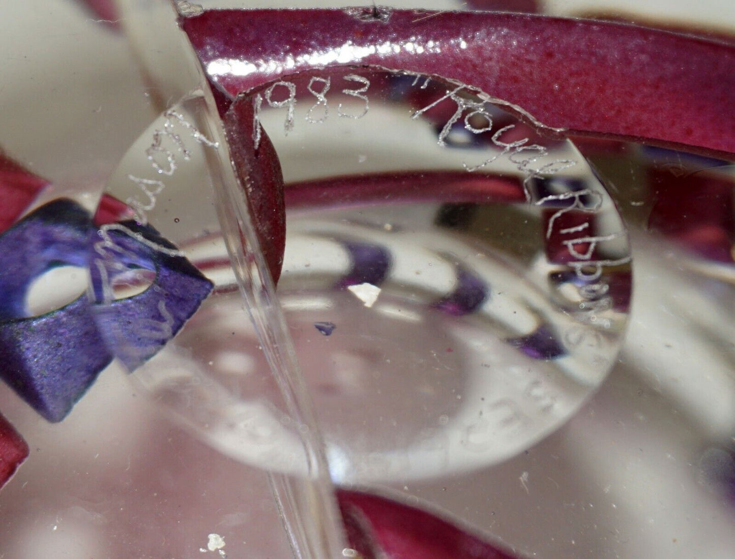 1983 US Two Part Art Glass Sculpture Balanced Bowl by Concetta Mason (MeG)