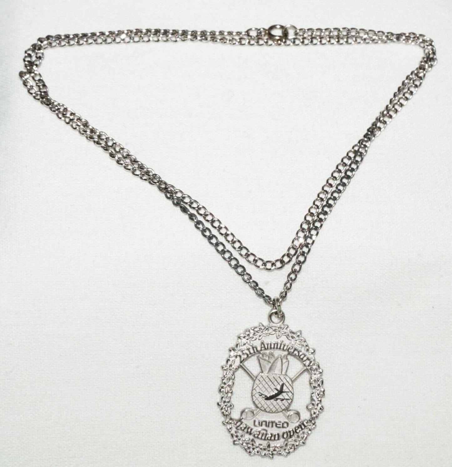 Vintage Sterling Silver Necklace w. 25th Anniversary Hawaiian Open Pendant (OdC)