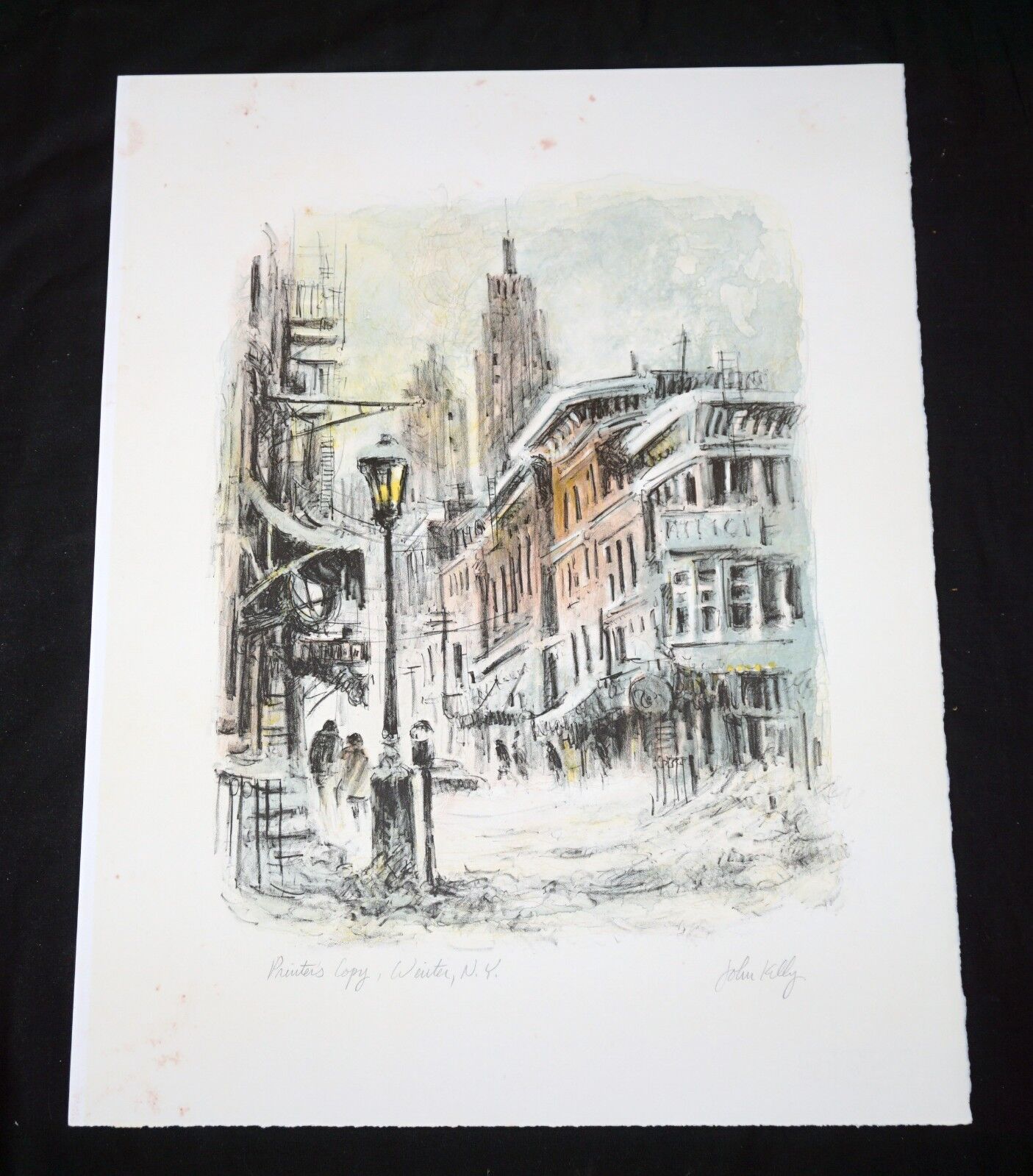 1970s N.Y. Lithograph Print P.C. "New York, Winter" by John Kelly (Mod)