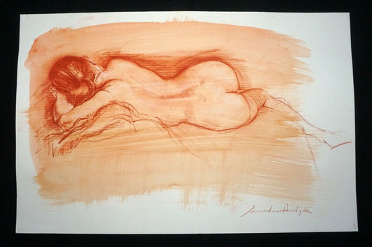 Hawaii Mixed Media Wash Painting Sleeping Female Nude Snowden Hodges(Sho)#126