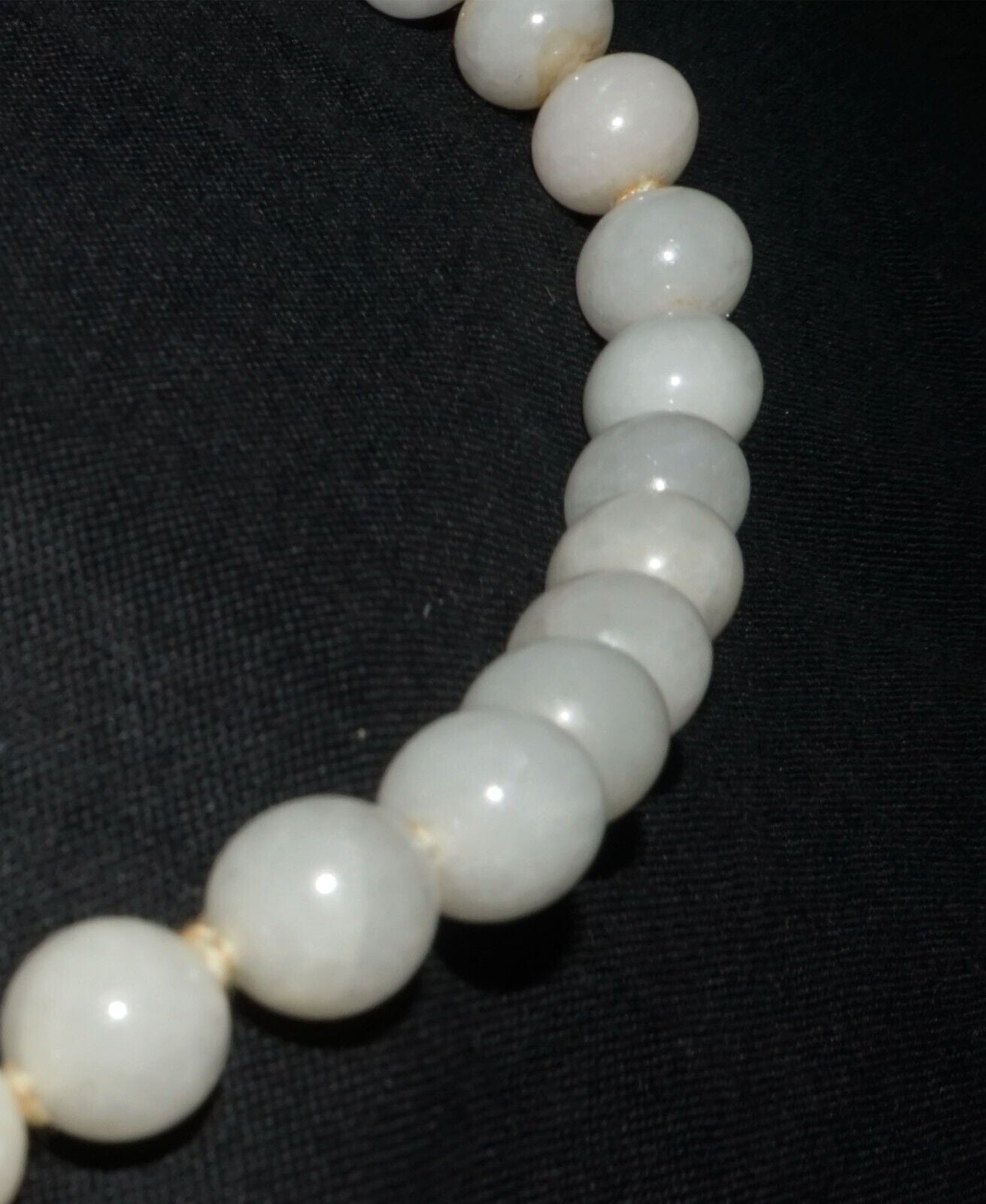 Vintage Chinese Off White Pale Green Jade Bead Necklace w. G. Plated Clasp (CoM)