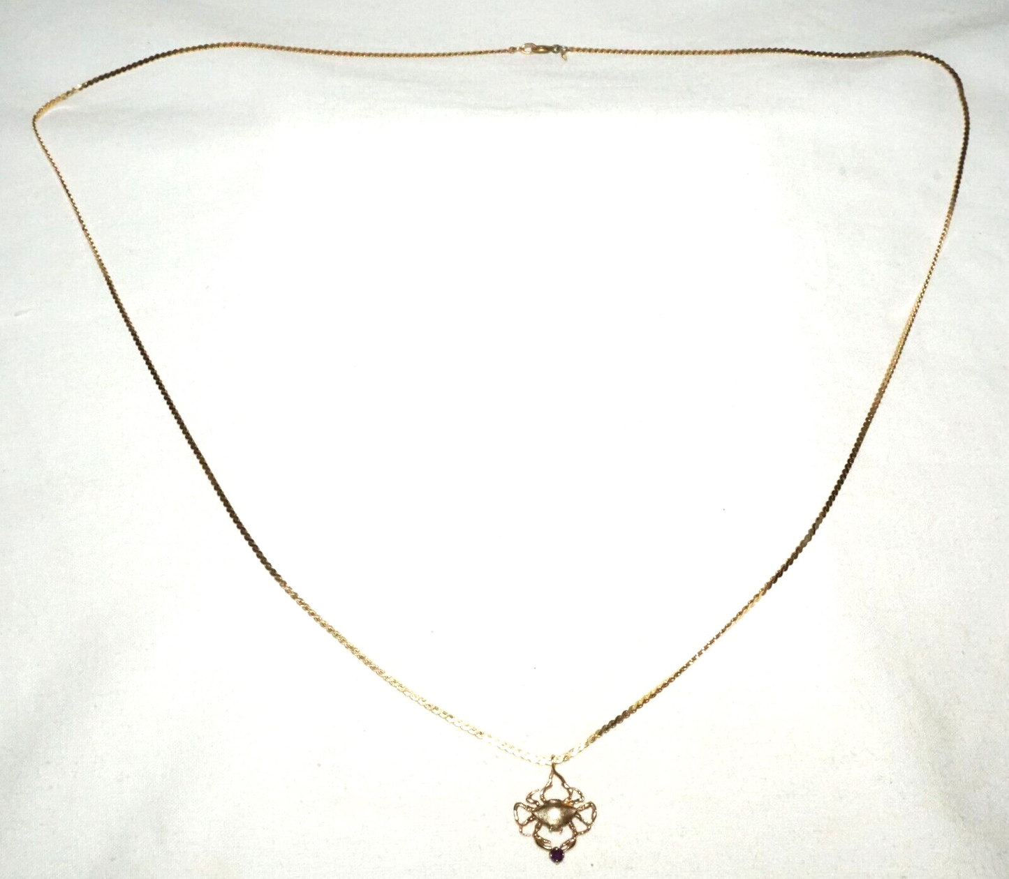 Vintage Gold Plated Necklace w 14k Yellow Gold Zodiac Cancer Motif Pendant (KiL)