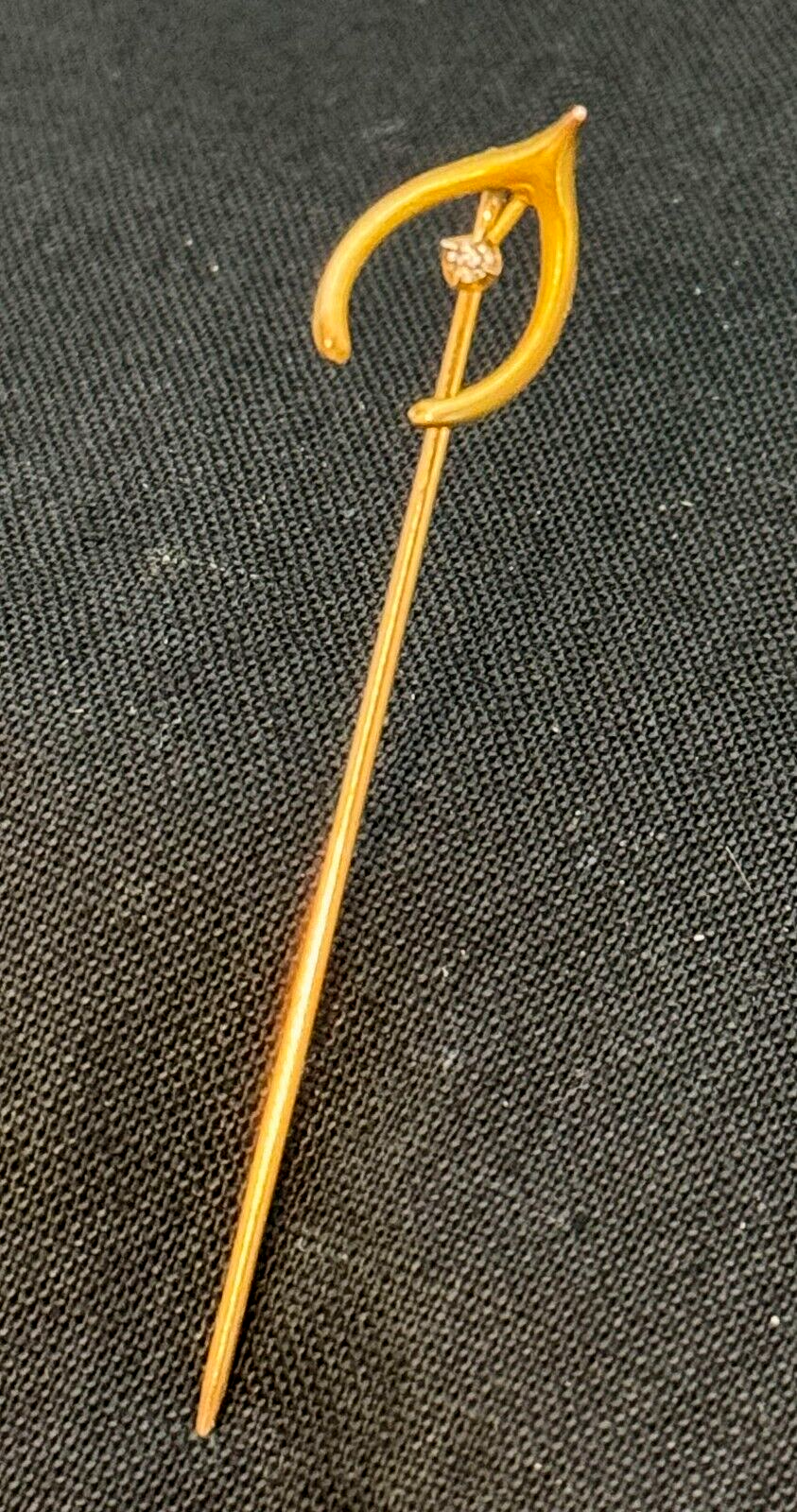 14k Yellow Gold Stick Pin with Diamond Accented Wish Bone (McC)