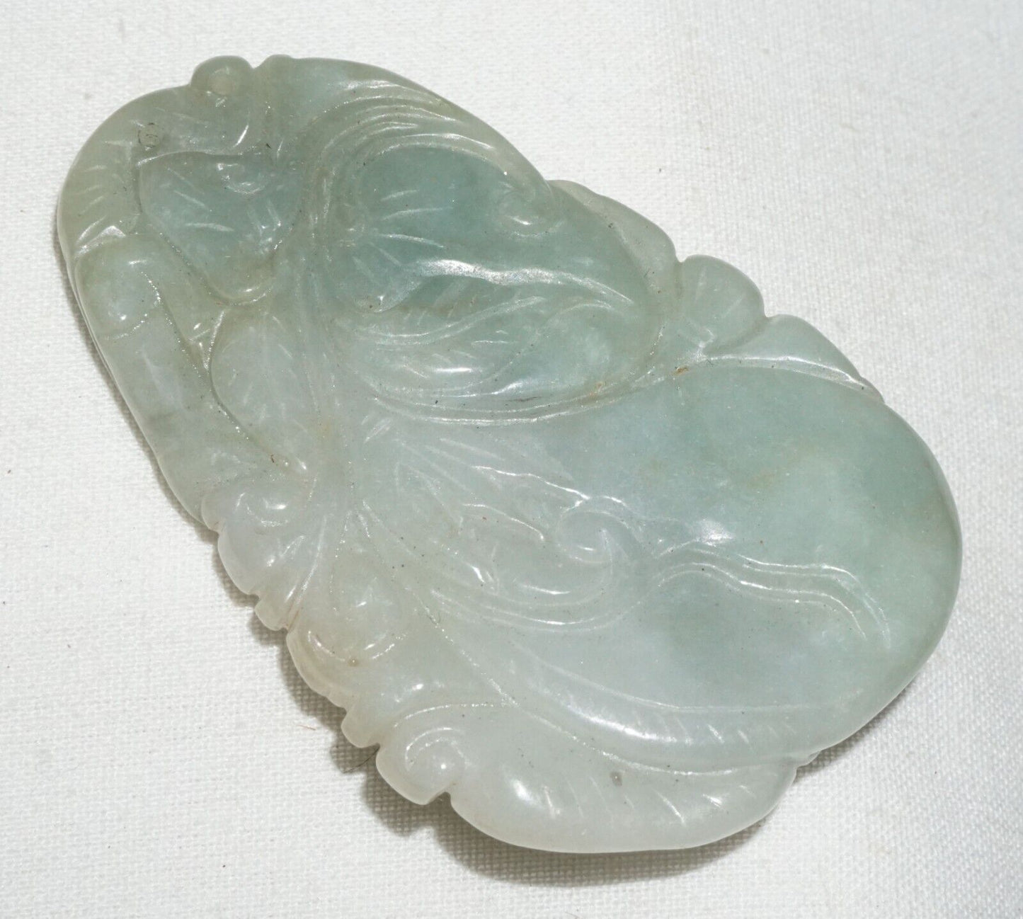 Vintage Chinese Well Carved Jadeite Jade Pendant Peach Feline & Toad Motif (***)