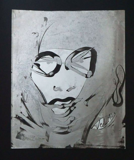 France Hawaii Outsider Art Ink Wash Painting Portrait by Claude Vedel (EtJ)#27