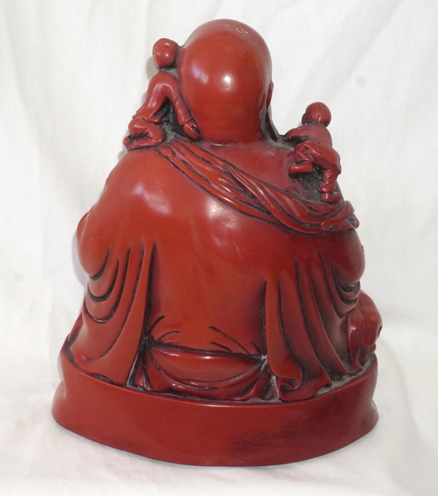 Vintage Cinnabar Style Resin Laughing Buddha Statue (HiC)