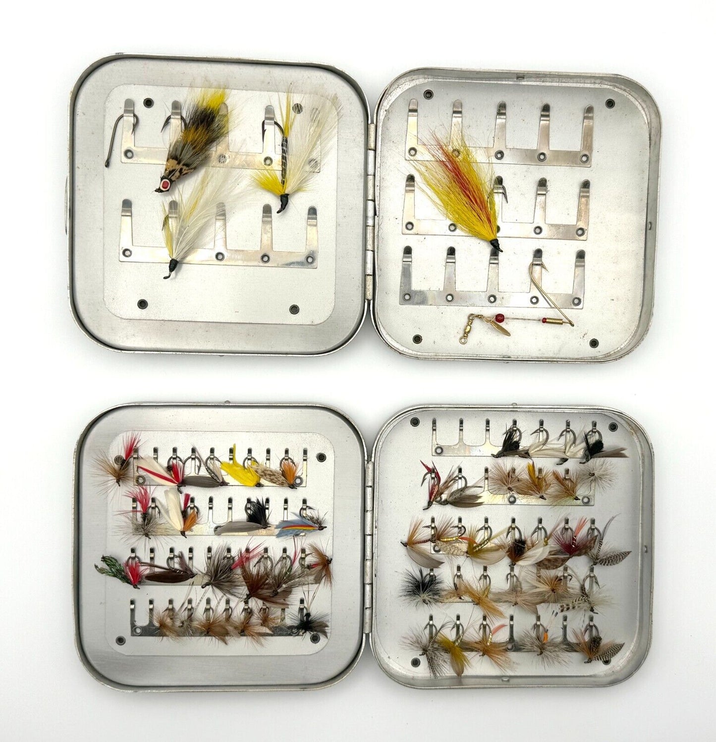 Vtg Collection Hand Tied Fish Flies-2 Wheatley Silmalloy Metal Fly Boxes (MiM)