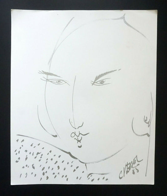 '85 France Hawaii Outsider Art Silver Pen Female Portrait Claude Vedel (EtJ)#44