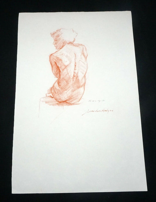 Hawaii Conte Drawing Seated Male Nude Facing Away by Snowden Hodges (Sho)#4