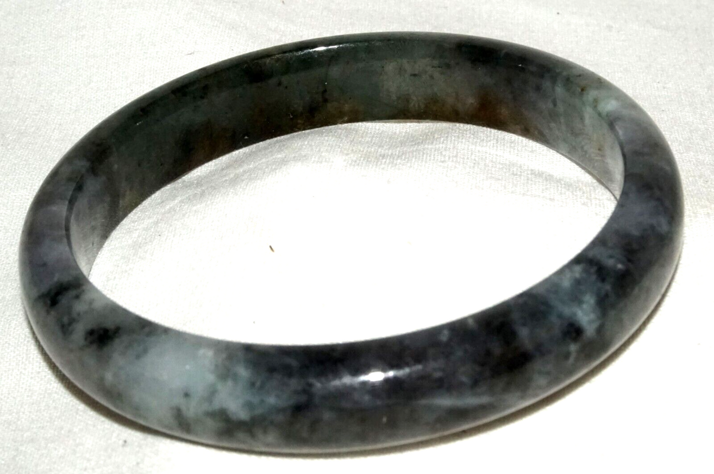 Vintage Chinese Grey & Dark Green Jadeite Jade Bangle Bracelet (InS)#L3