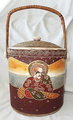 1930s Japanese Satsuma Ware Pottery Jar w. Raised Design Buddhist Deity (***)