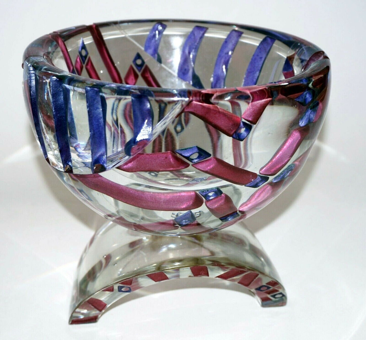 1983 US Two Part Art Glass Sculpture Balanced Bowl by Concetta Mason (MeG)