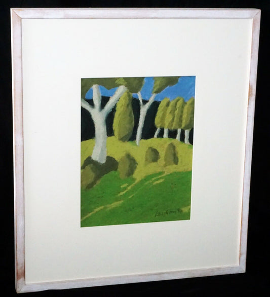 US Maine Oil Pastel Painting Landscape w. Trees Judith Leighton (1929-2011)(KrT)