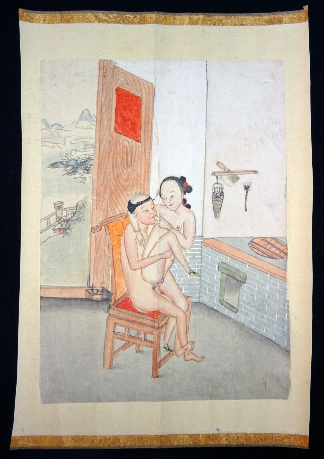 19C Chinese Erotic Pillow Color Paintings for Newly Married Couple (SoM)#6