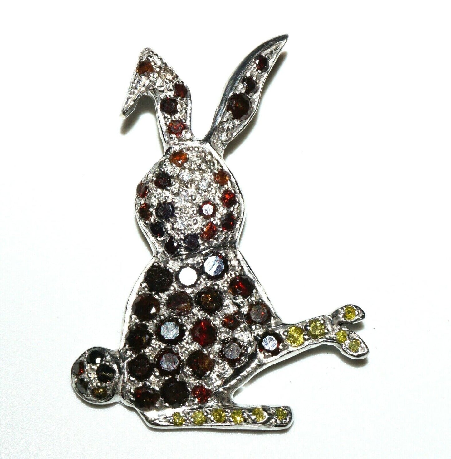 14K White Gold Flop Eared Bunny Pendant se w. 61x Multicolored Diamonds (FeO)#61