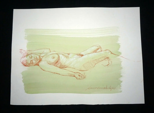 Hawaii Mixed Media Wash Painting Sleeping Female Nude Snowden Hodges(Sho)#123