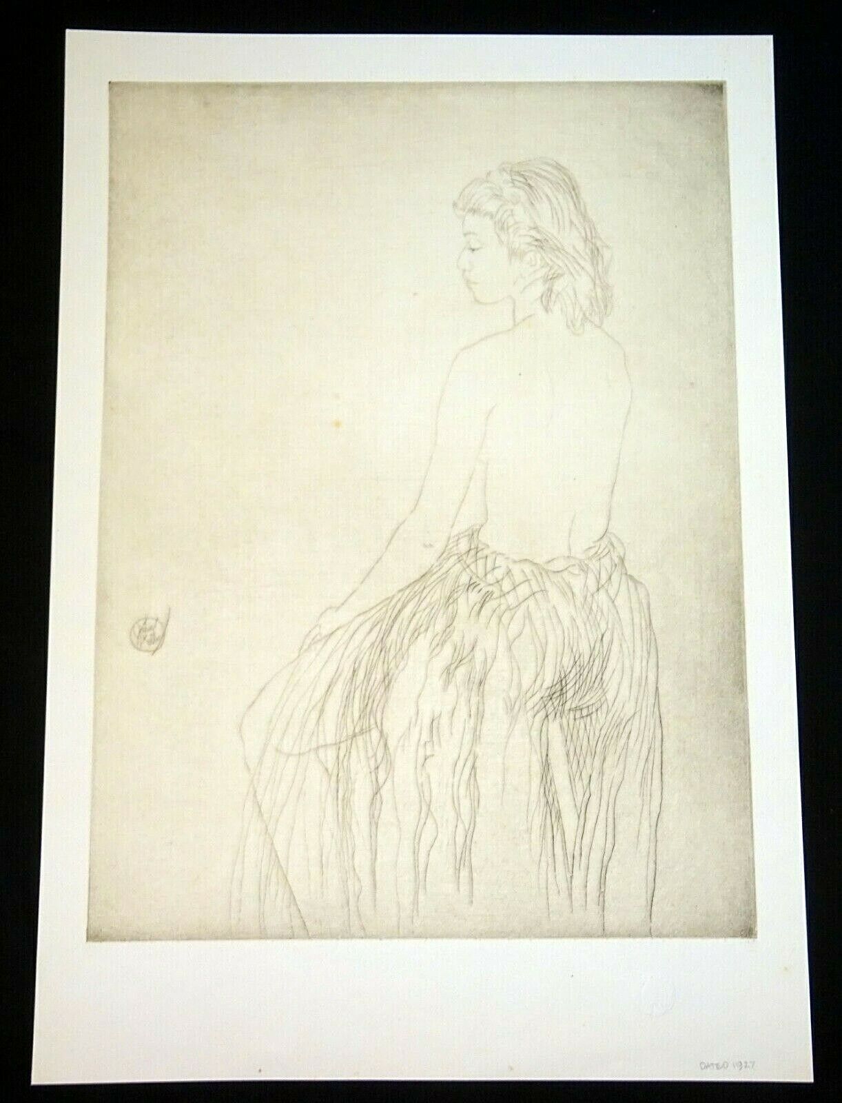 1927 Hawaii Etching Print Grass Skirt Girl by John Melville Kelly (Kel)