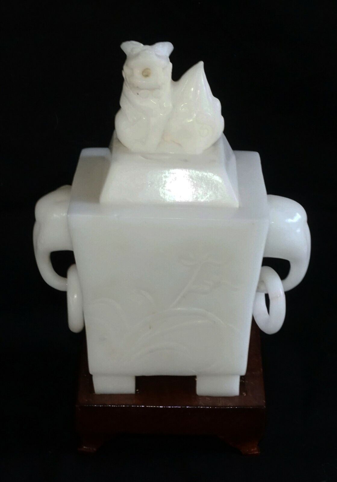 1900 Chinese Alabaster Incense Burner w. Elephant Handles on Fitted Stand (AHB)