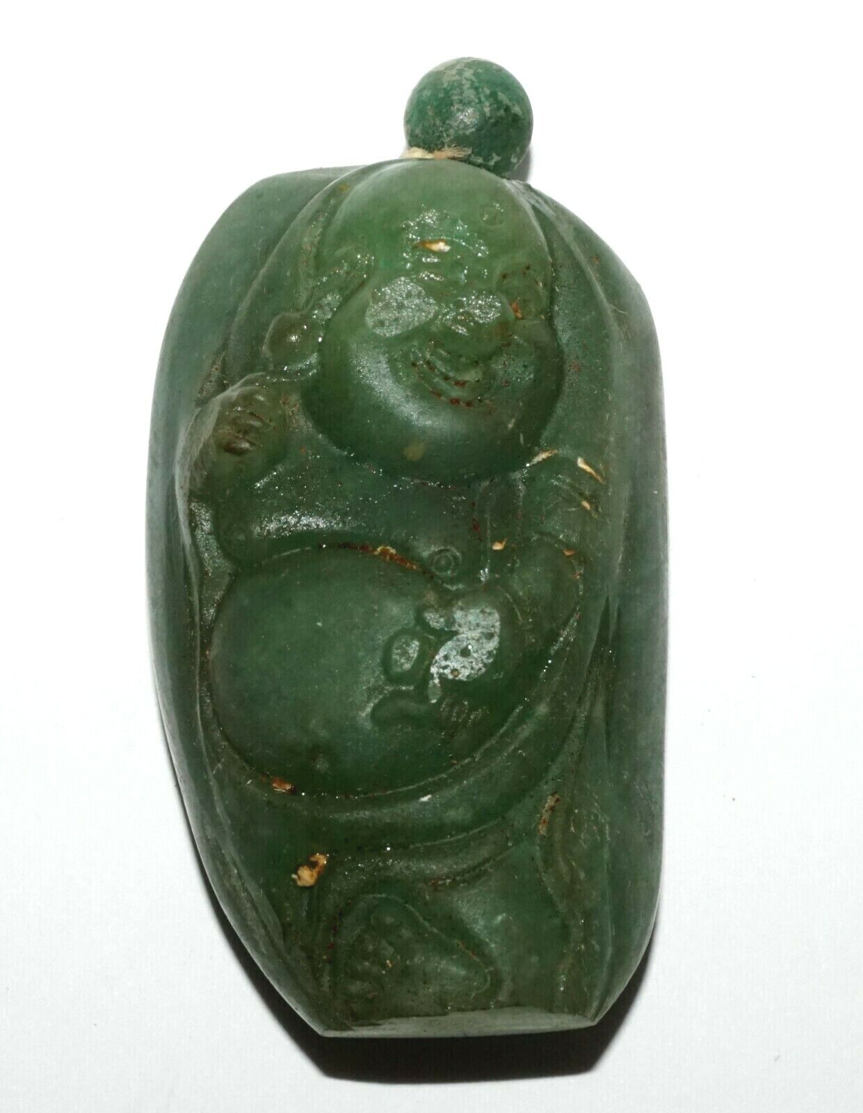 Chinese Aventurine Carved Snuff Bottle w. Laughing Buddha Motif (LeS) G2