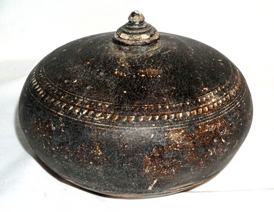 12C Antique Cambodian Khmer Brown Glaze Stoneware Covered Pot or Jar (JSt) 33