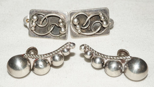 2x Pair Vintage Modernist Sterling Silver Earrings, Clips & Screw back (KoS) L12