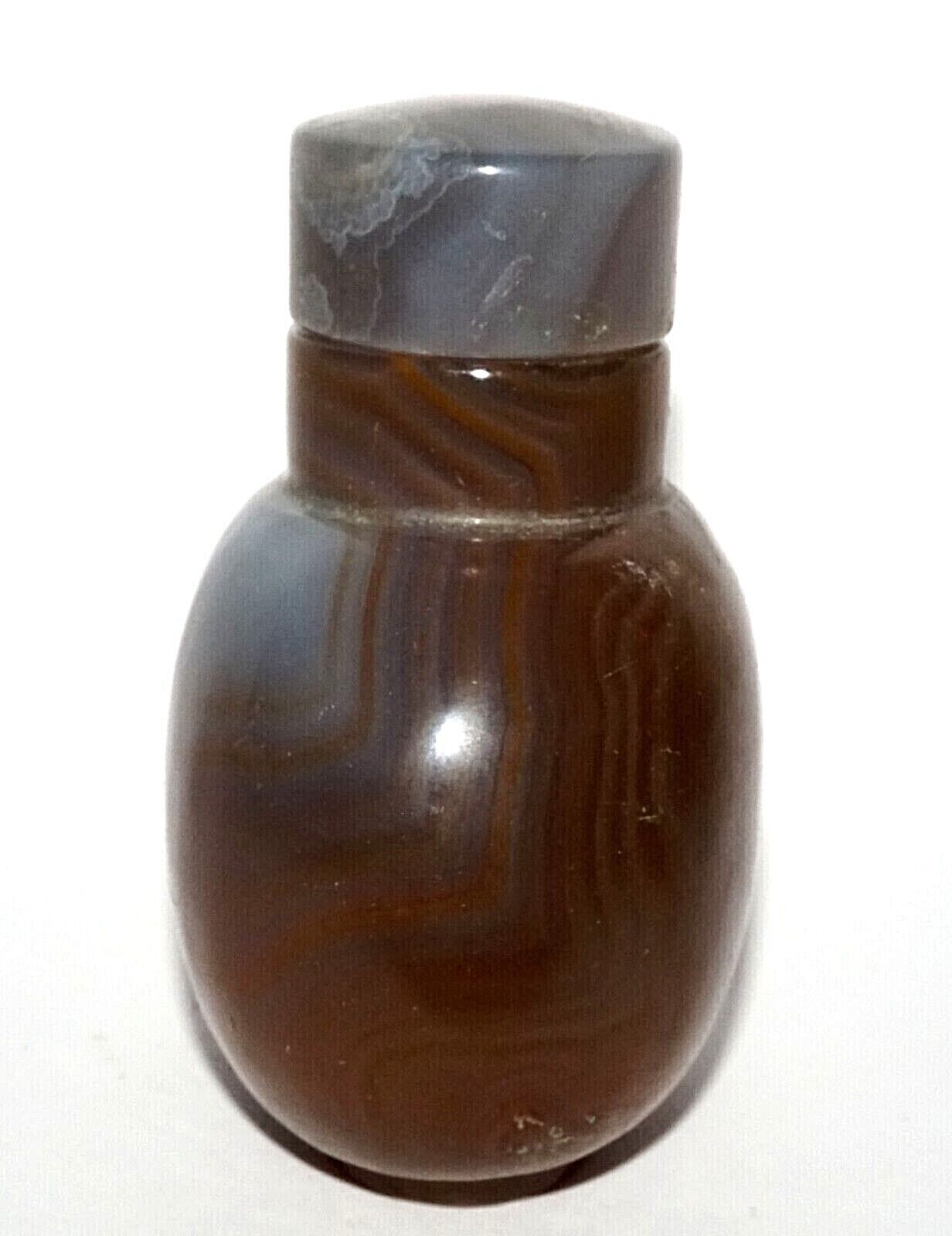 Vintage Chinese Banded Agate Snuff Bottle & Matching Big Stopper (LeS) G16