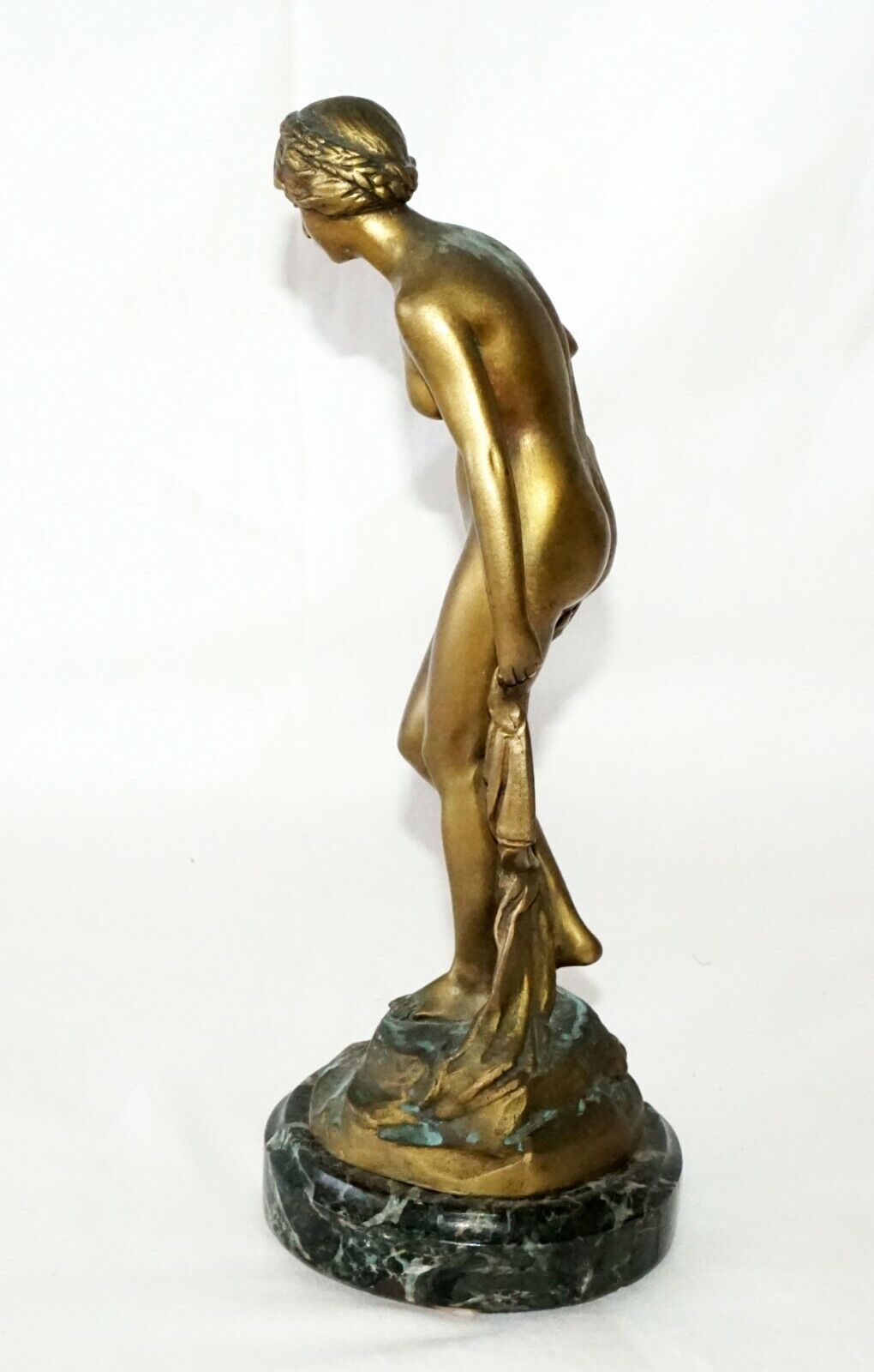 1900 German Bronze Sculpture Die Badende The Bather by Ludwig Eisenberger (ScI)