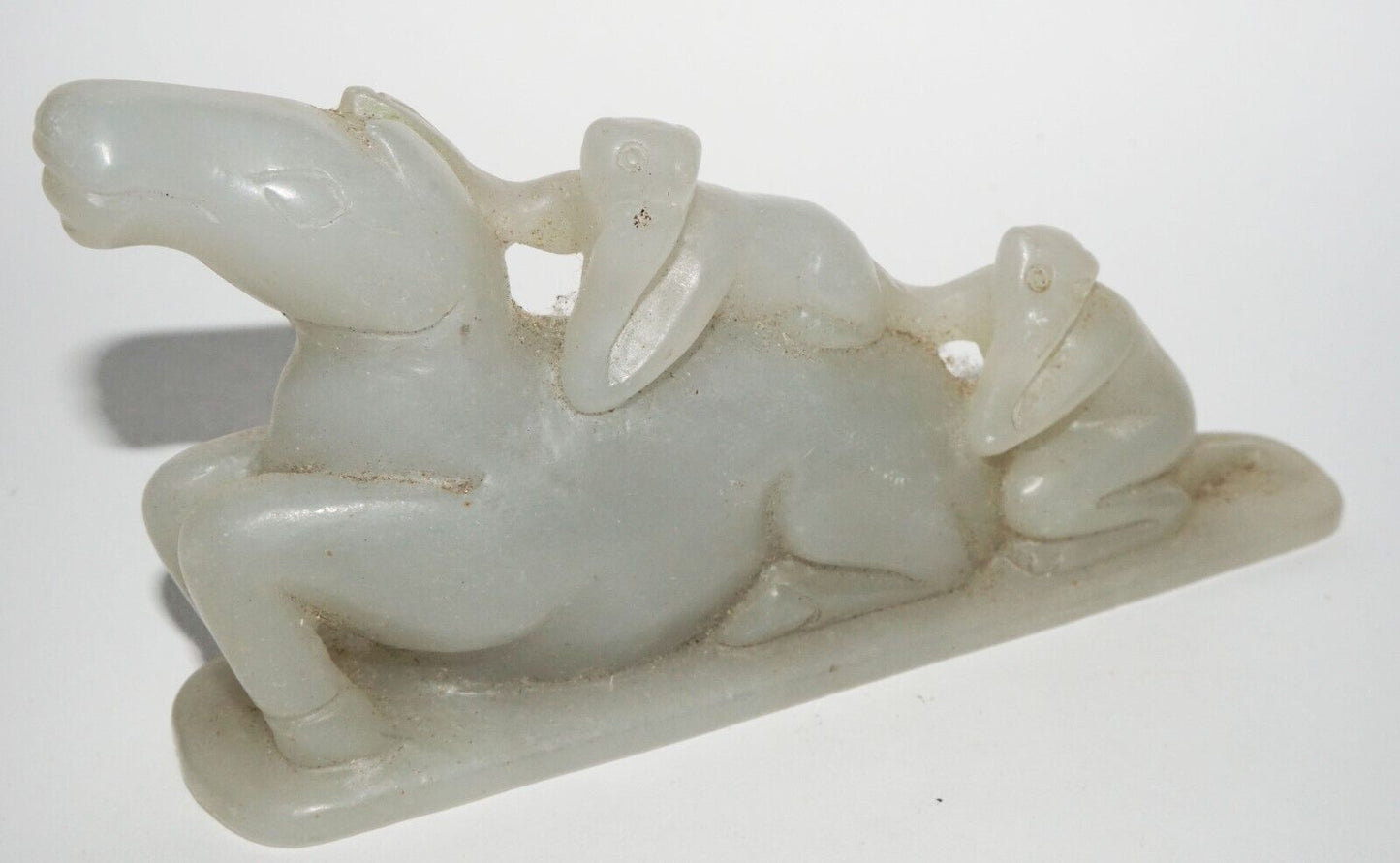 Vintage Chinese Nephrite Jade Horse & Double Monkey Motif Carving (LeS)