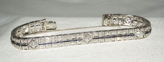 Art Deco Platinum Link Bracelet set w. 95x Diamonds & 35x Sapphires (DaJ)