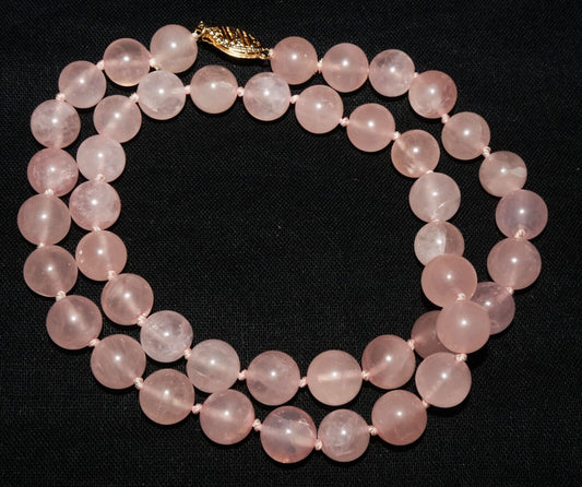 Vintage Chinese Rose Quartz Bead Choker Necklace 16" (LeS)G15