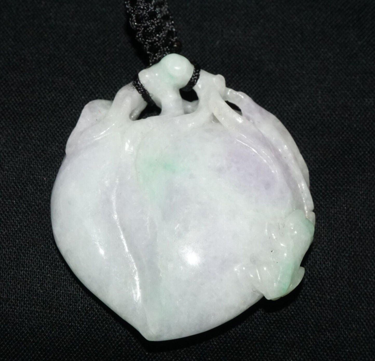 Vintage Chinese Lavender Jade Peach & Frog Motif Carved Pendant (LeS)L23