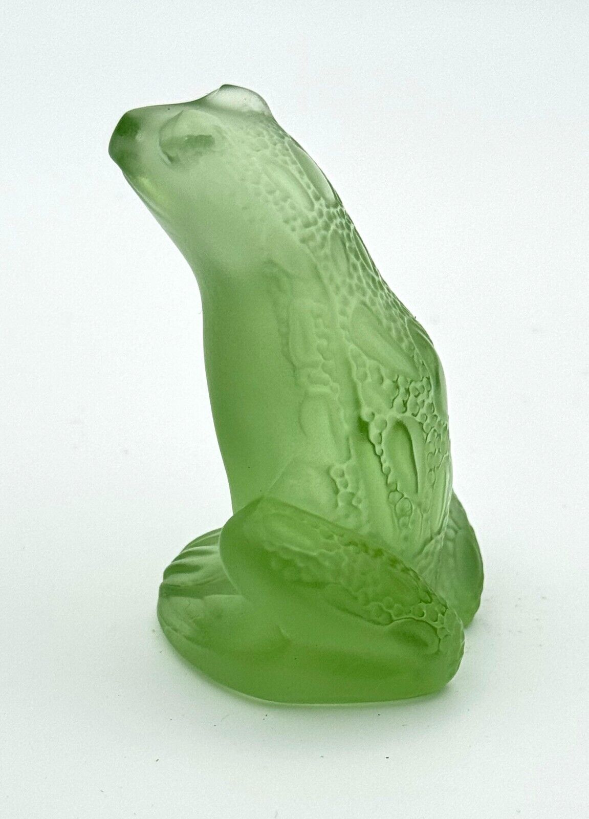 Vintage French Crystal Lalique Lime Green "Rainette Frog" Figurine 2" (InS)