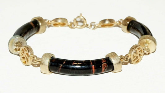 Chinese Gold-plated Black Coral Sectional Bracelet w. Character Motif (BrM)#7