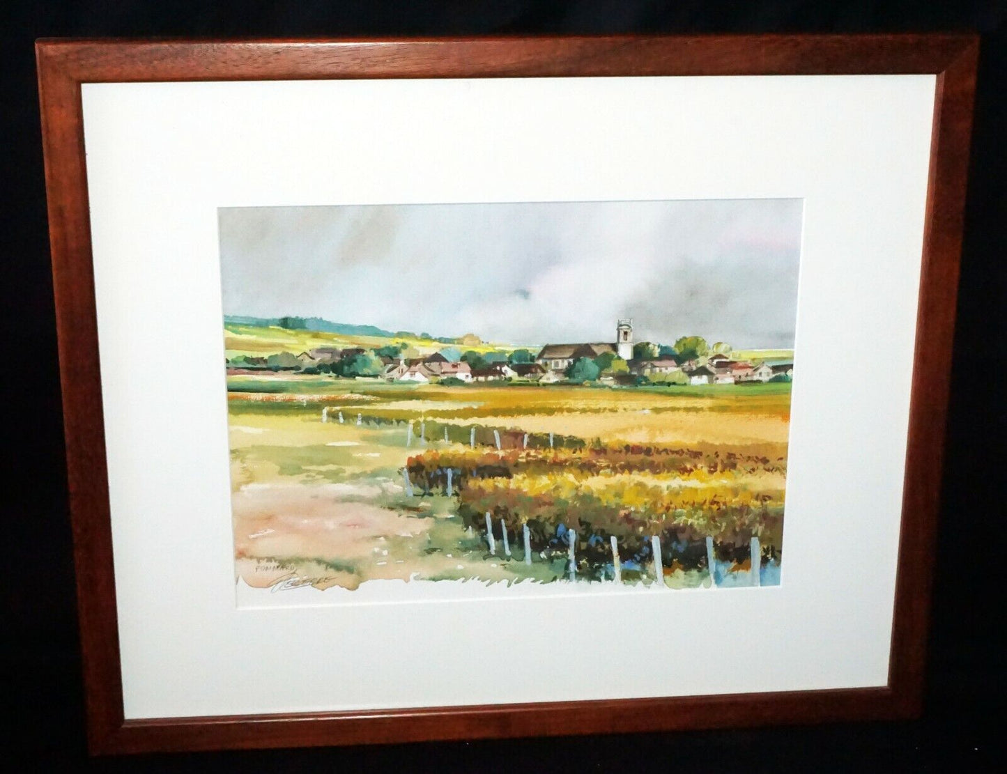 1990s French Burgundy Watercolor Painting Pommard Village Gerard Leserre (TaE)