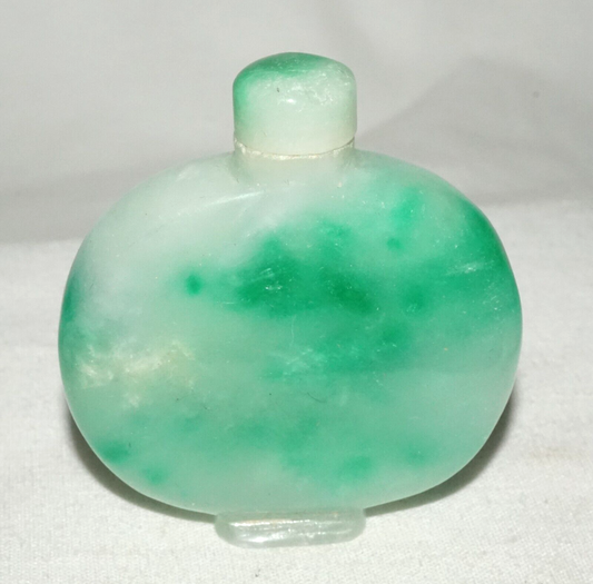 Vintage Chinese Mottle Apple Green Jadeite Jade Snuff Bottle & Stopper (LeS)